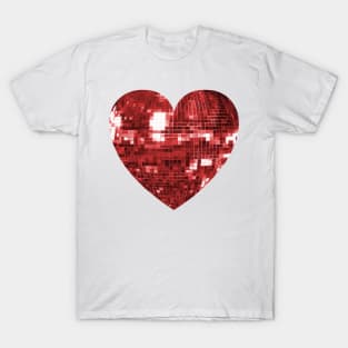 Mirrored Red Disco Ball Heart T-Shirt